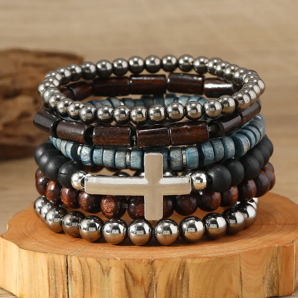 Retro-Chic Bohemian Cross Wooden Bead Bracelets, Sports & Outdoor Wristband Accessories, Friendship Bracelets, Bracelet