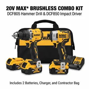 DEWALT DCF805 & DCF850 Brushless Drill and Driver Kit, 20V for Screw Driving, 90Nm & 205Nm Torque charger battery tool power job site