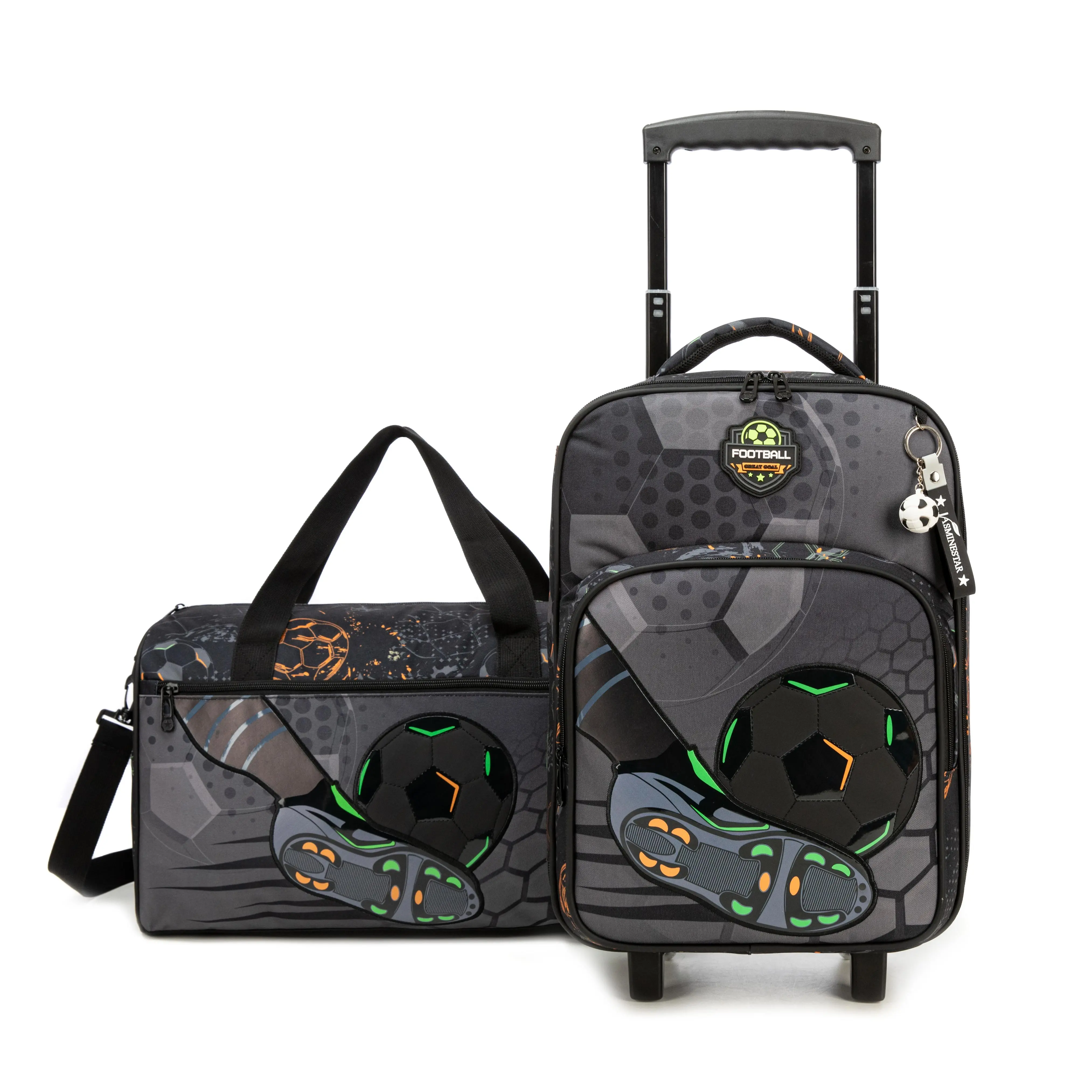 Boy's 3-Piece Luggage Set: Water-Resistant Rolling Carry-On, Duffel & Toiletry Bag with a Black Soccer & Cleats Graphic and Zip Pockets, Chic, Soccer Ball, Duffel Bag, Travel Duffel Bag