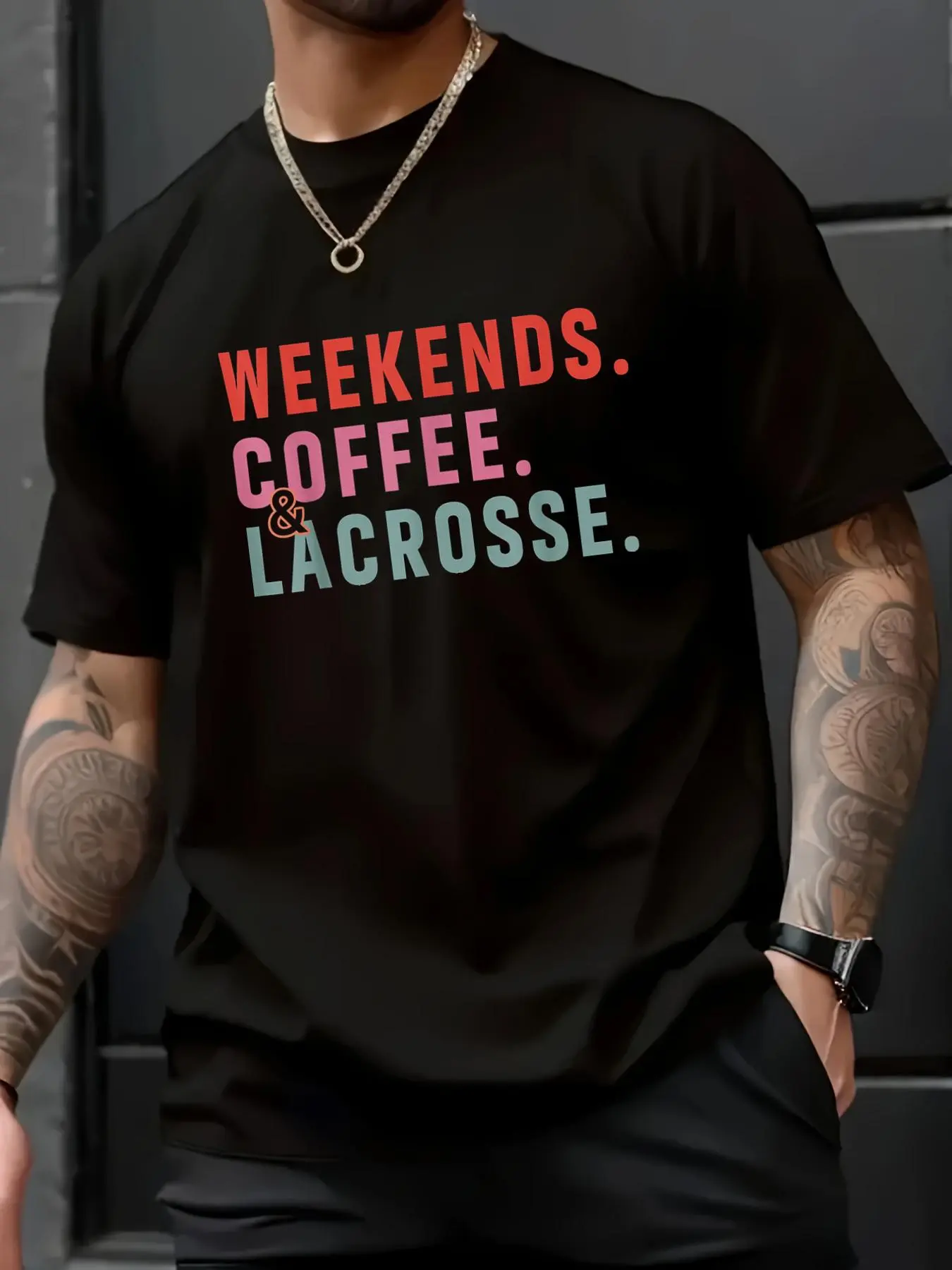 Casual Lacrosse Graphic T-Shirt for Men & Women, Soft 100% Cotton Short Sleeve Crewneck Top, Summer Tee for Daily Wear and Travel, Tshirt, Shortsleeve, Loose, Menswear, Round Neck, Jackets, Flattering, All Seasons