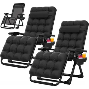 Zero Gravity Chair, Reclining Camping Lounge Chair w/Removable Cushion, Upgraded Lock and Cup Holder, Reclining Patio Chairs Folding Recliner for Indoor and Outdoor