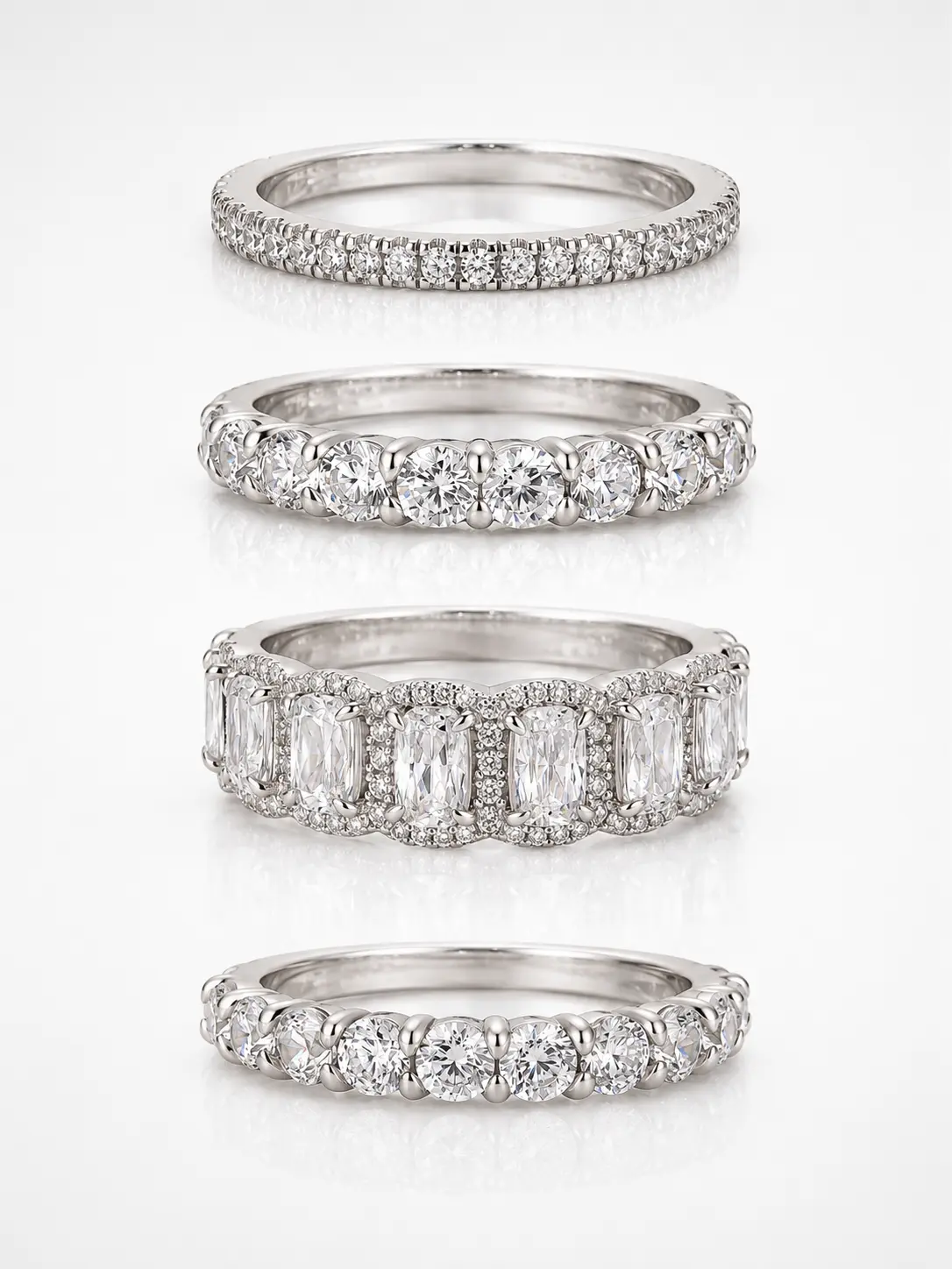 Maxine Affordable 4PC Stackable Ring Set for Women, 5A Cubic Zirconia Cushion Cut Engagement & Bridal Rings for Party, Anniversary, Daily Wear