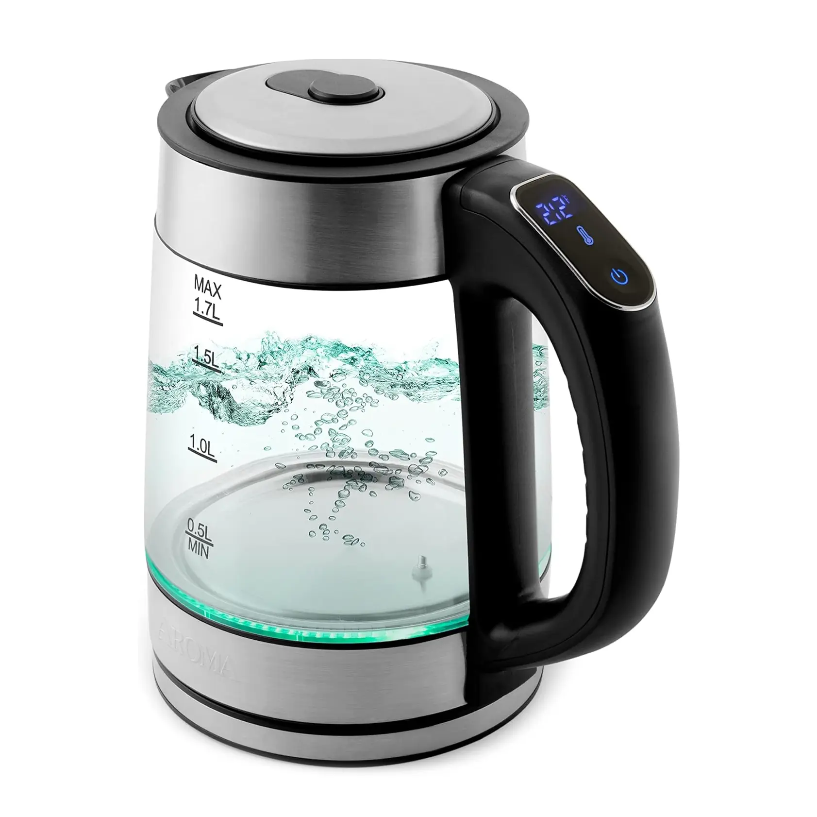 Aroma Digital Glass Electric Water Kettle – 7-Cup / 1.7L, Fast Boil, LED Temperature Control