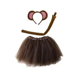 Brown Monkey Costume Set for Adults & Plus Size – Monkey Headband Ears, Brown Tutu Skirt & Tail – Halloween & Cosplay Outfit