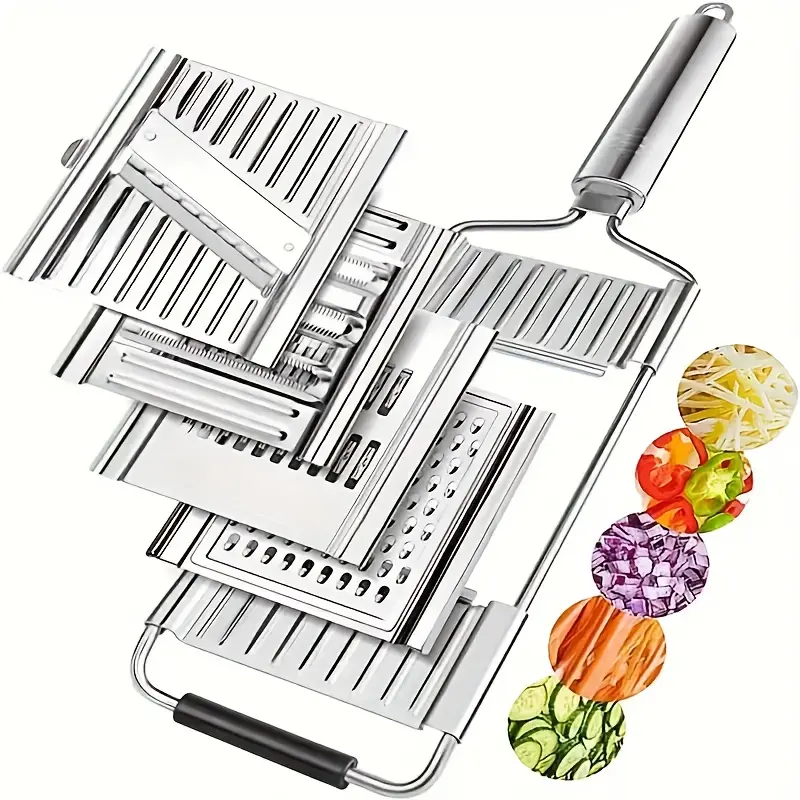 New Stainless Steel 4 in 1 Multi-Purpose Vegetable Slicer,with 4 Adjustable Blades for Various Vegetables,Multifunctional Vegetable Chopping And Slicing Knife,An excellent gift choice for festival.（Does not harm hands） Onion Potato Grater Kitchen Gadgets