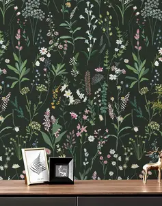Floral Wallpaper Peel and Stick Farm Floral 472" x 17.3" Wildwood Wall Paper Dark Stick on Wallpaper Self Adhesive Contact Paper Coverage 56 sq.ft