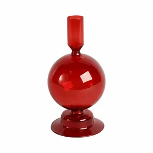 Sagebrook Home 7" Glass Bubble Taper Candle Holder, Red - Perfect for Creating a Romantic Ambiance Decor Light