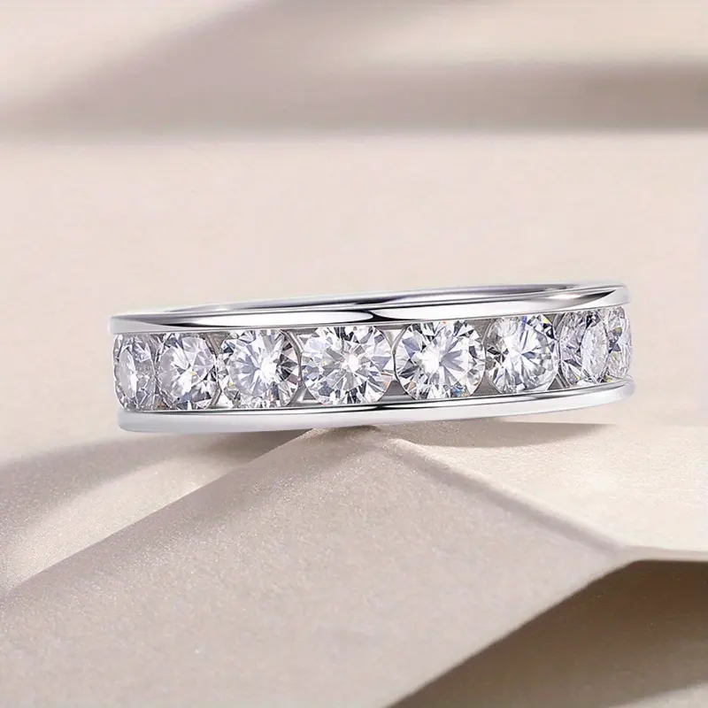 S925 silver full diamond single row ring, 4.8 carat moissanite full diamond engagement ring, silver weight 1.6 grams, perfect anniversary gift