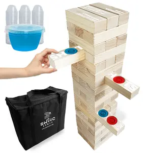 SWOOC Games - Giant Tower Party Game with Hidden Jello Shots - Includes Disposable Cups, Lids & Carrying Case - Stacks up to 5ft - Tipsy Topple Game For Adults - Giant Outdoor Games - Jumbo Bar Games, Game Night Party drinking game drinking  card