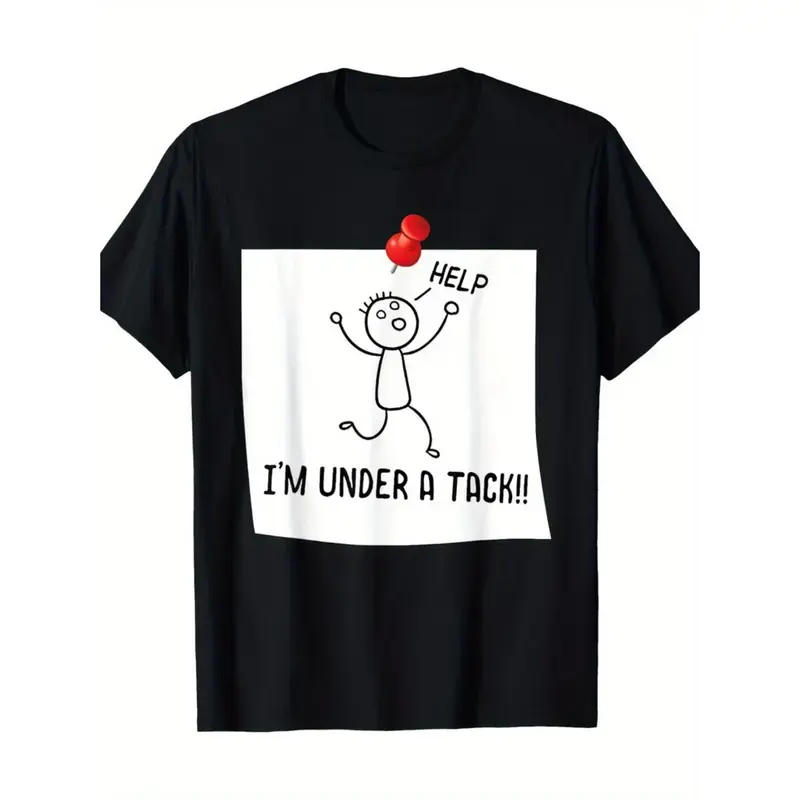 Men's Humorous Graphic Tshirt - 'Help I'm Under a Tack!', Soft 100% Cotton Shortsleeve Crewneck Top for Casual Fitness, Clothes