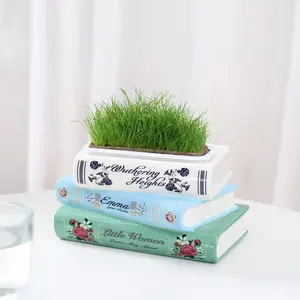 New Ceramic Book Vase with Simulated Succulent Plants, Creative Living Room Decor, Stylish Book-Shaped Ceramic Pot, Decoration, Home Decor Accessory