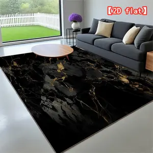 2D flat black and gold marble texture, 1 piece of velvet area rug, non-slip rug, suitable for living room, bedroom, laundry room, home decoration, room decoration | Christmas birthday gift