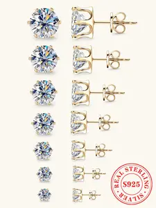S925 Sterling Silver Synthetic Moissanite Earrings, Elegant Stud Earrings for Women & Girls, Trendy All-match & Exquisite Jewelry for Birthday Gift, Pretty Studs, High Quality Earrings