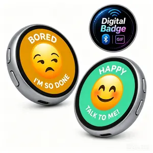 Digital Badge AI Badge Mood Pin, Bluetooth 6.0 Smart Screen with Photo Video GIF Sound Display, DIY Emoji Badge for Backpack Jacket, Anime Gaming Gift for Men Women Father’s Day, Model E02