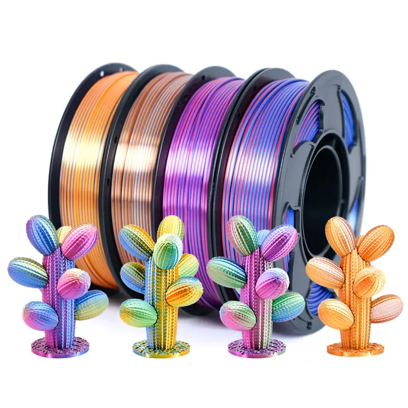 TOKSEN3D Printer Filament Bundle, Triple Colors Coextrusion Silk PLA Filament 1.75mm +/-0.02mm,Shiny Color Change 3D Printer Filament for Most FDM 3D Printer 3D Printing pen filament