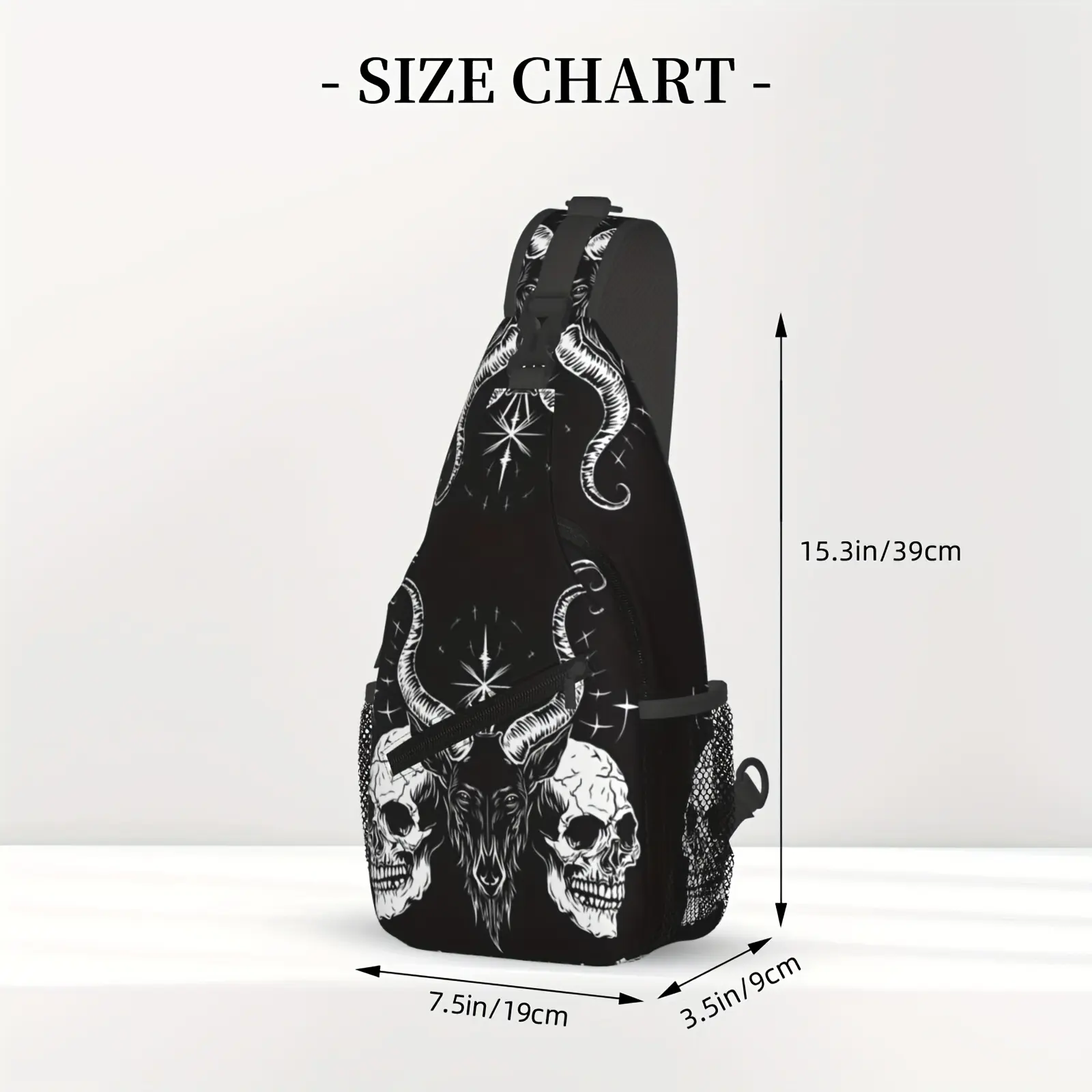Men's Baphomet Design 2-Skull Fashionable Durable Crossbody Chest Bum Bag, Large-Capacity Preppy Athletic Luggage for Party, Holiday Hiking, Suitable for Men's Fanny Packs & Belt Bags Needs, Casual, Hands-Free Men's Fanny Packs & Belt Bags