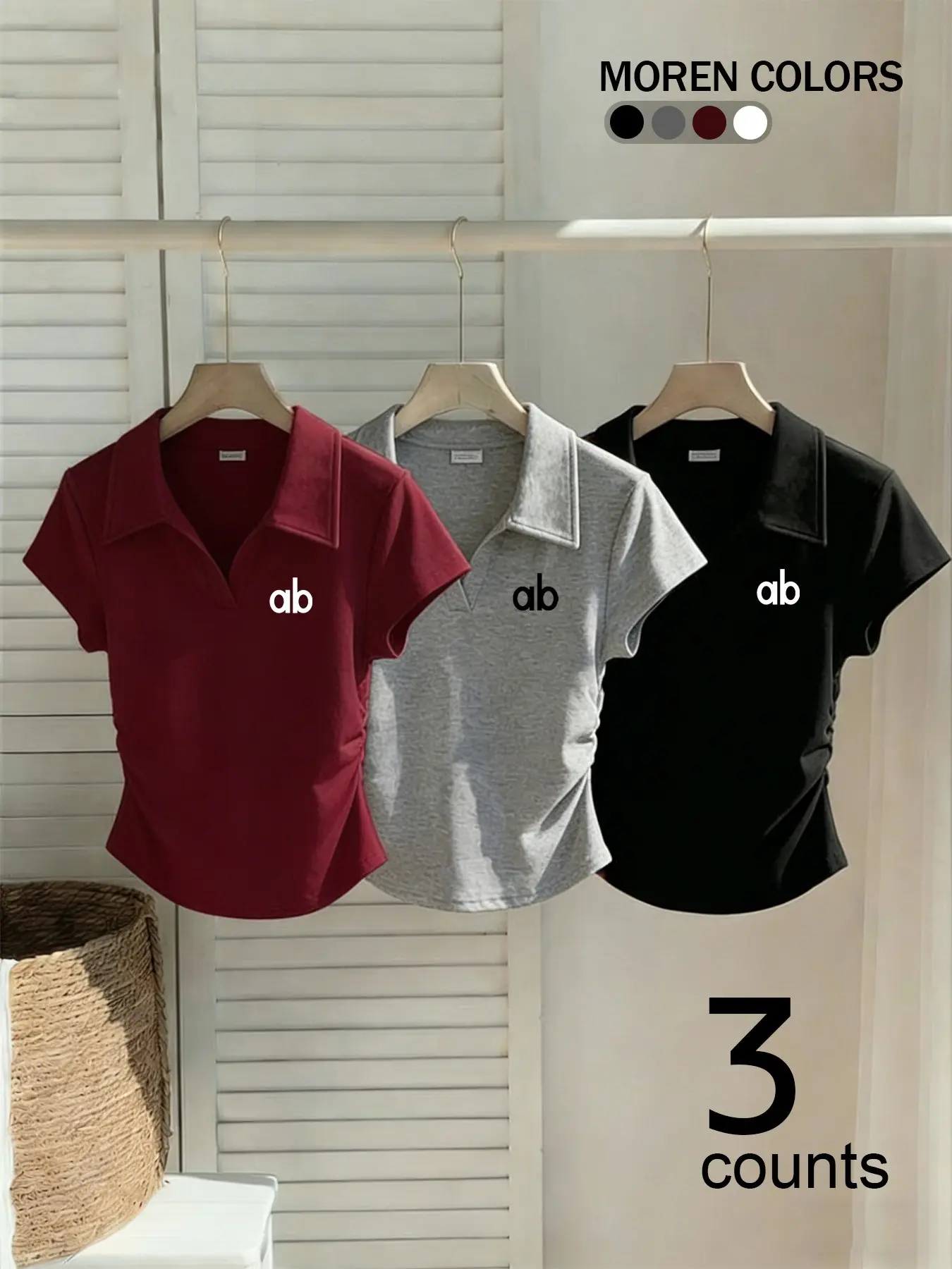 3-Pack Women's Casual Fitted Polo Neck Short Sleeve Tops, Casual Polo Shirts, Polo Shirt, Comfortable Soft Fabric, Ideal for Outdoor, Shopping, Parties, Summer Fashion