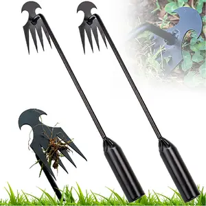 Garden Weed Pulling Tool Uprooting Weeding Tool, 4 Teeth Weed Puller Tool Manganese Steel Garden Weeder Tool for Vegetable Gardening Planting (Black, 2 Pack, 16 inches) weed puller tool garden weed