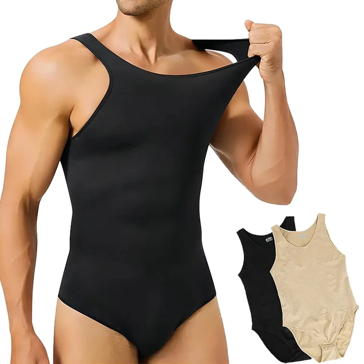 Men's Sleeveless Tummy & Waist Control Full Body Shapewear Bodysuit - 1/2 Pack Classic Black Compression Tank Top Vest, Fajas Para Hombres Wrestling Undershirt