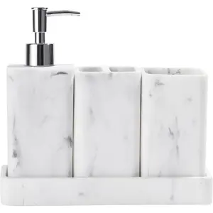 Bathroom Accessories Set, 4 count Bathroom Accessory Set, Soap Dispenser,  Holder, Qtip Holder Set, Bathroom Sets Complete, Bathroom Sink Set for Modern Home Decor, White