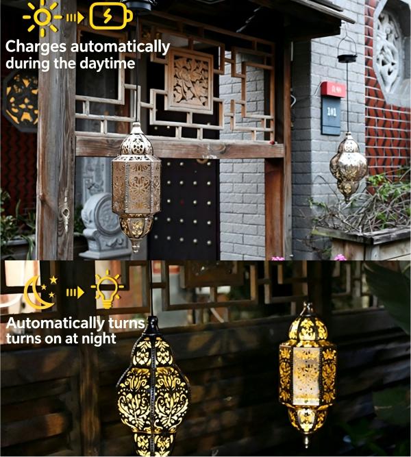 Solar Powered Hanging Lantern Baroque Moroccan Design Waterproof Decorative Garden Light Unique Holiday Party Gift for Patio Yard Home Decor