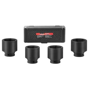 Axle Nut Impact Socket Set 1/2 Inch Drive, 6-Point, 4-Piece SAE Spindle Nut Socket Kit With Heavy Duty Chrome Vanadium Construction, Precise CNC Machining, Magnetic Case, Automotive Maintenance Tools