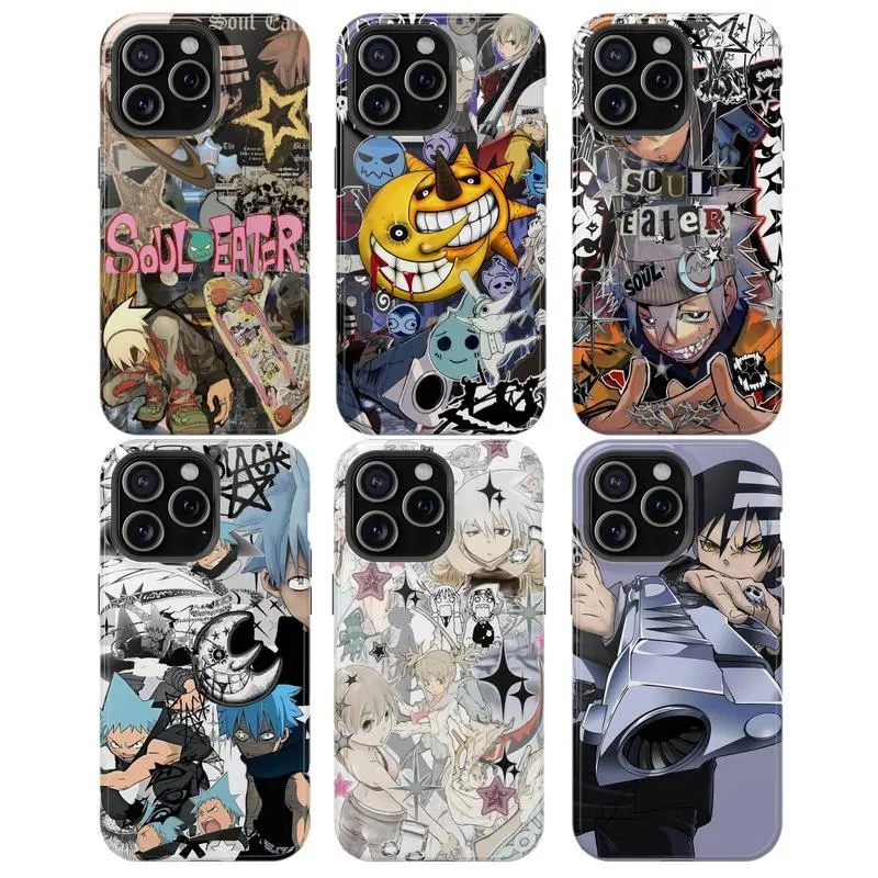 Soul Eater Manga Anime Durable TPU Smartphone Case - Full Print Rubber Silicone Casing with Camera Protection, Featuring Evans, Crona, Maka Albarn, Black Star, Tsubaki, Death the Kid Designs for iPhone 11-17 Pro Max/Plus & Samsung Galaxy S23-25