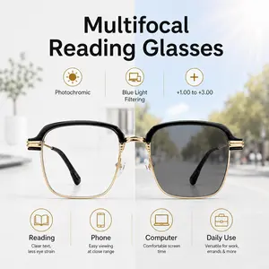 Multifocus Photochromic Reading Glasses for Men Women, Blue Light Filtering Readers, UV-Responsive Lens Glasses for Reading, Computer, Phone & Outdoor Wear
