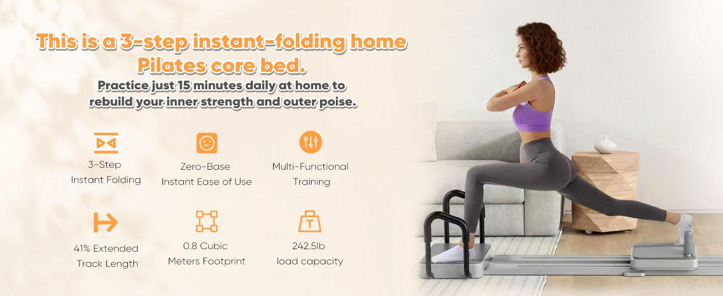 Multifunctional Pilates Reformer, Portable Pilates Reformer Board with 66.9'' Extended Track & 3 Pairs Yoga Sock, Quick Assembly, Pilates Machine for Home Workout