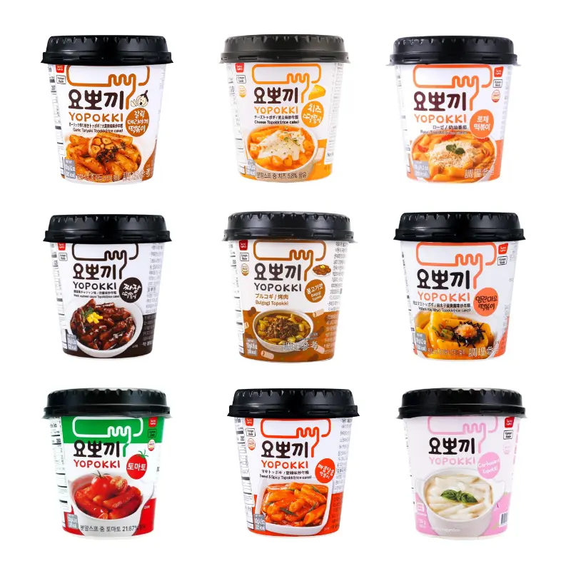 YOPOKKI Cup Topokki Cheese/Pollack roe Mayo Flavor/Cream and Tomato Rose Flavor/Tomato Flavor/Carbonara Flavor 120g--2-min microwave, ready to eat, Authentic Korean recipe, Soft & bouncy texture, Coated in thick sauce