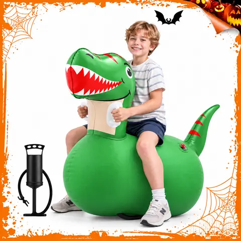 QPAU Large Dinosaur Bouncy Hopper - Multi Purpose Inflatable Kids Toy, Home Playground Equipment, 5+ Ages, 220 lbs Capacity, with Hand Pump, Indoor-Outdoor Use, Cool Christmas Gifts for Kids, Halloween Gift giftideas,familyfun
