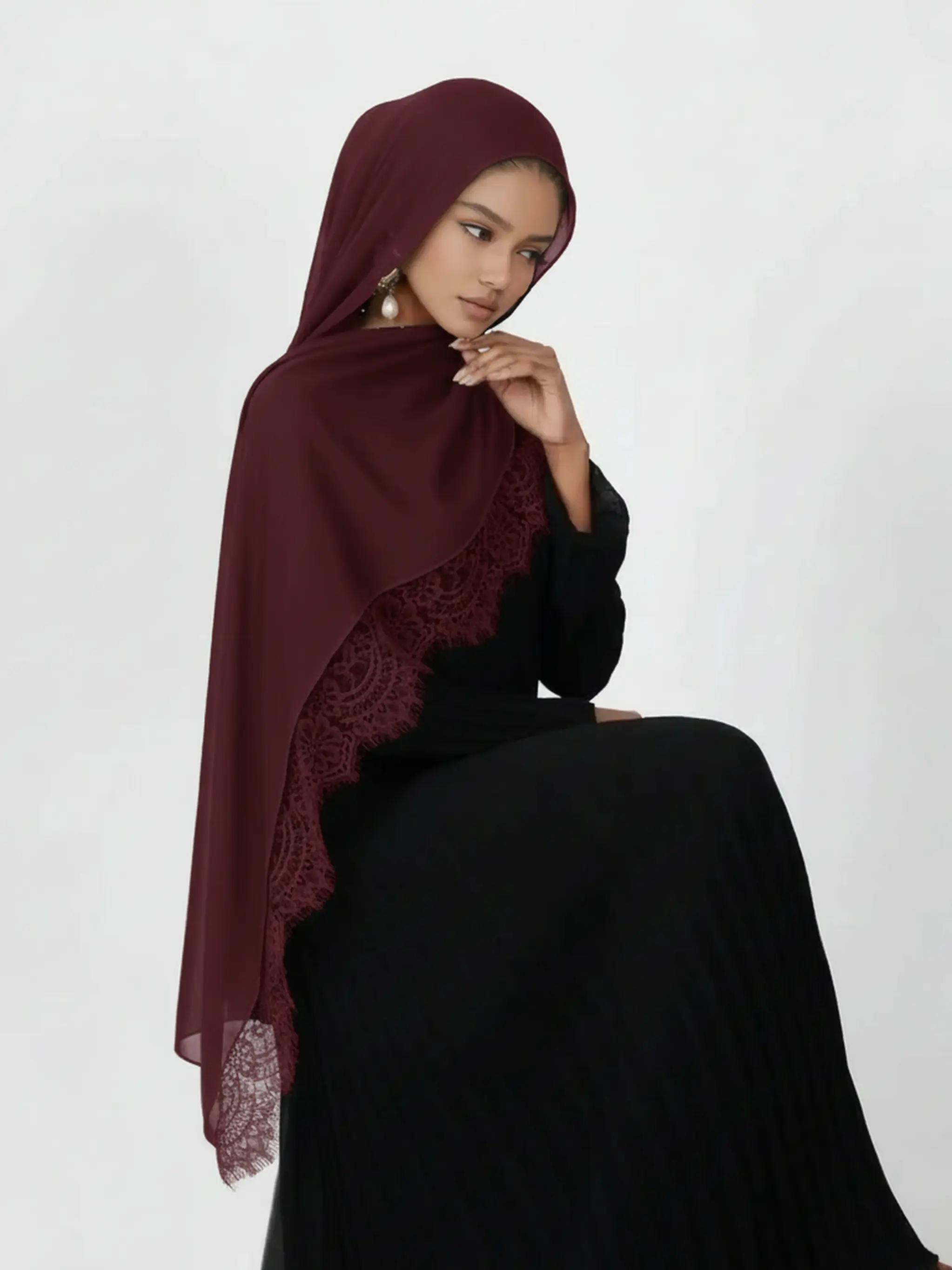 Long Lace Edge Women's Outdoor Breathable Hijab For Muslim Headscarf Shawl, Daily Wear Spring Summer Scarf, Casual Chic Modesty Fashion Accessory, Birthday Gift