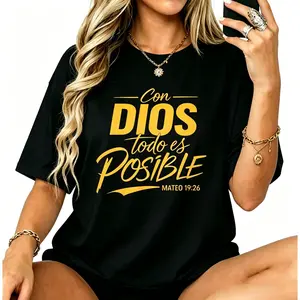 Women Men Con Dios Todo es Posible Shirt Spanish Espanol Christian Tee T-Shirt Short Sleeve
