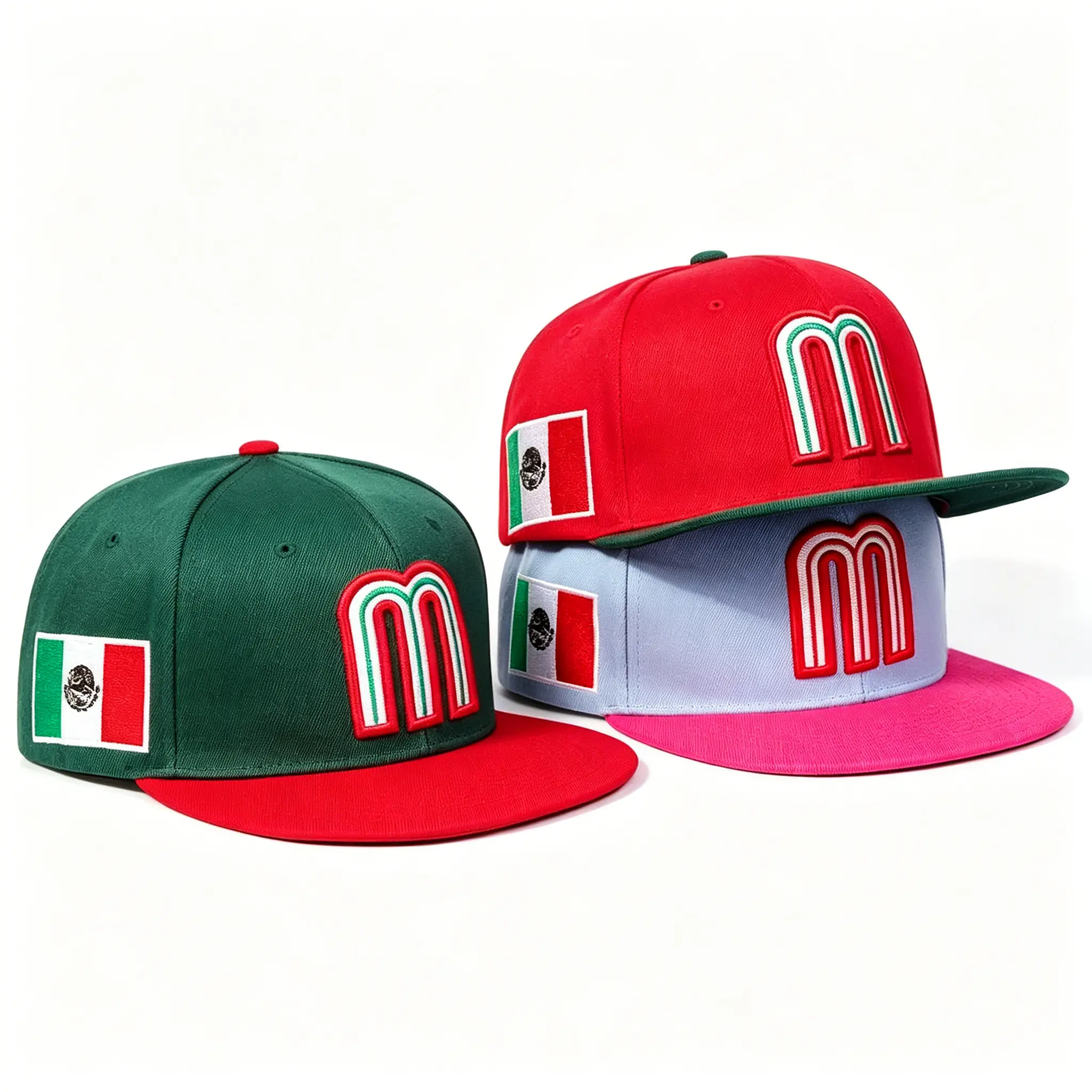 Unisex 2026 Mexico Flag, Embroidery Trendy Adjustable Flat Brim Snapback Hat, Breathable Lightweight Baseball Cap for Women, Sports & Daily Wear, Embroidery Trendy Hat, Outdoor sports baseball cap