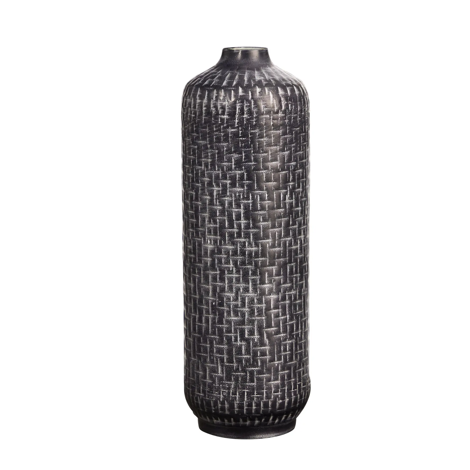 21-in Textured Look Patterned Cylindrical Metal Body Vase, Artistic Embossed Home Decor Accent for Living Room & Tabletop Display, Modern Home Supplies Decor Piece