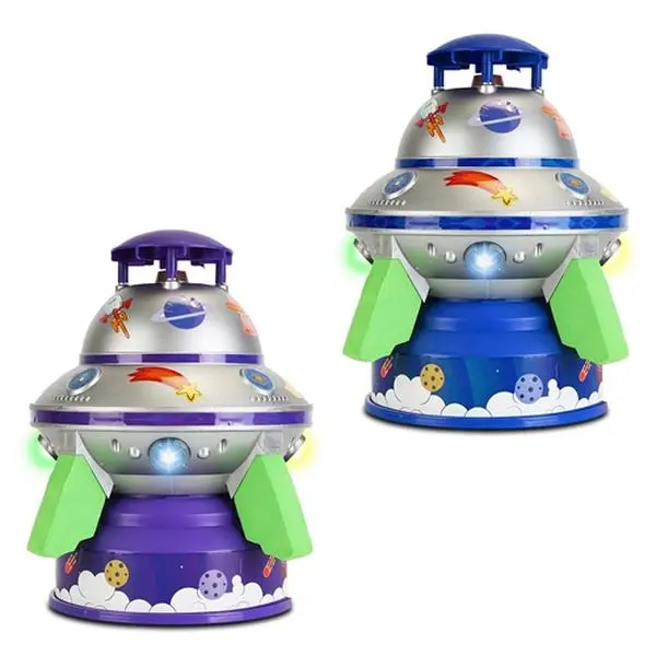 Portable Cartoon UFO Pool Sprinkler Toy for Girls, Boys - 360° Rotating Lighted Water Toy, Adjustable 1.64FT-6.56FT Spray Height, Safe PP Material, Water Faucet Compatible, Easy Setup, 22.5*20*20cm, 235g, Kids Over 3 Birthday Gift, Girl, Sports