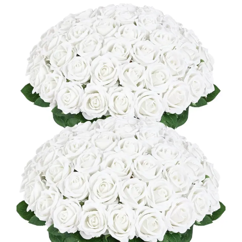 YBLIOUKE 10/20/50 Pcs Long-Stem Decorative Fake Silk Roses Bouquet - Photorealistic Artificial Flowers for DIY Home Decor Items, Wardrobe, Garage Accents
