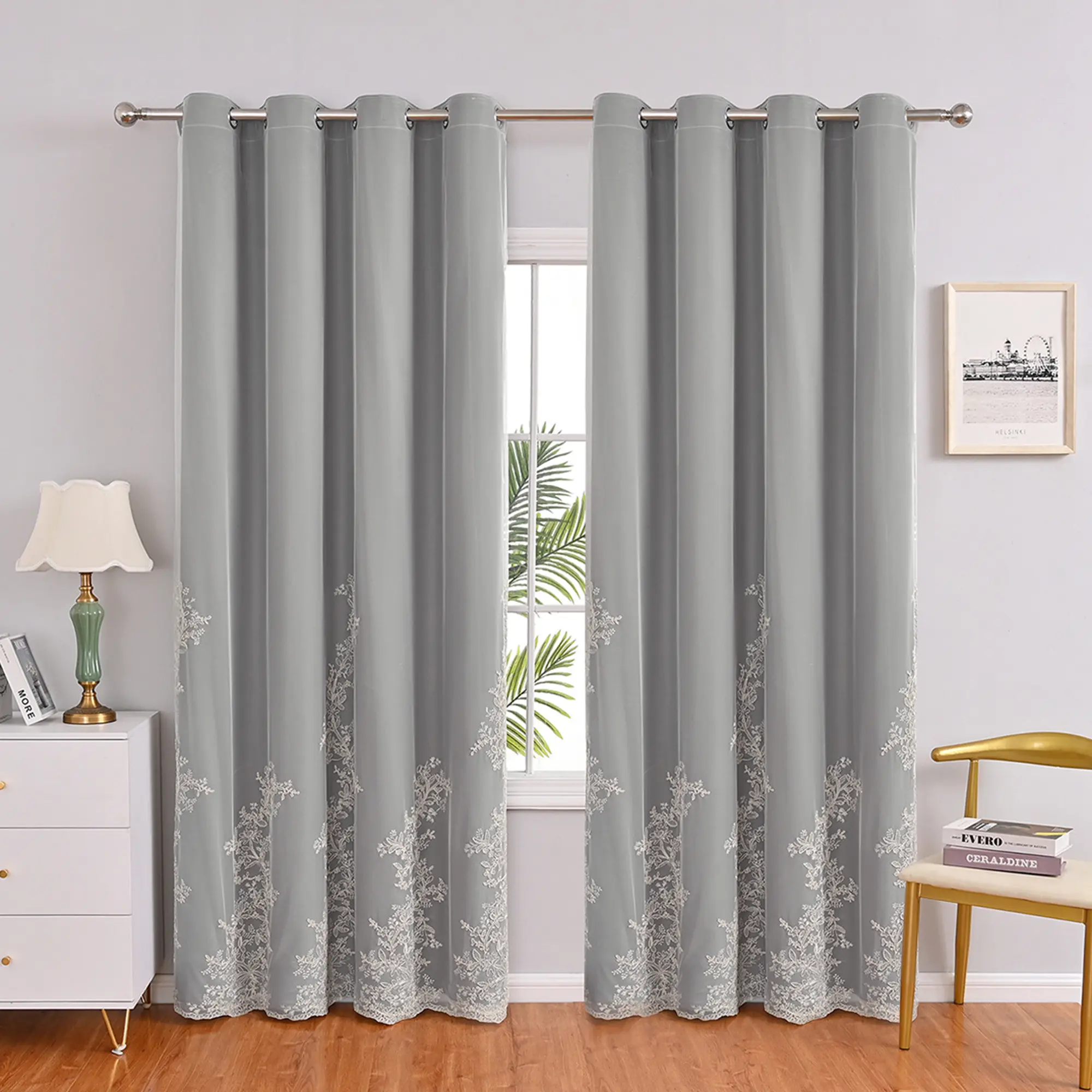 1 count Embroidered Blackout Curtain, Double Layer Thermal Insulation Princess Style, Victorian Bedroom & Living Room Drapes, All Seasons Use