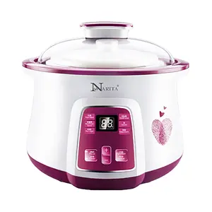 NARITA Multi-Function Electric Stew Pot Cooker 1.6L + 2x450ml Ceramic Inserts, Automatic Slow Cooker for Soups, Porridge, Desserts - Ideal Gift for Holidays