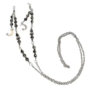 Beaded Eyeglass Chain with Moon Charms Round Vintage Rectangular Lens Lens Protective Women