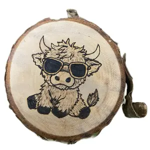 Baby Highland Cow Magnet | wood Burned Wooden Birch Fridge Magnet
