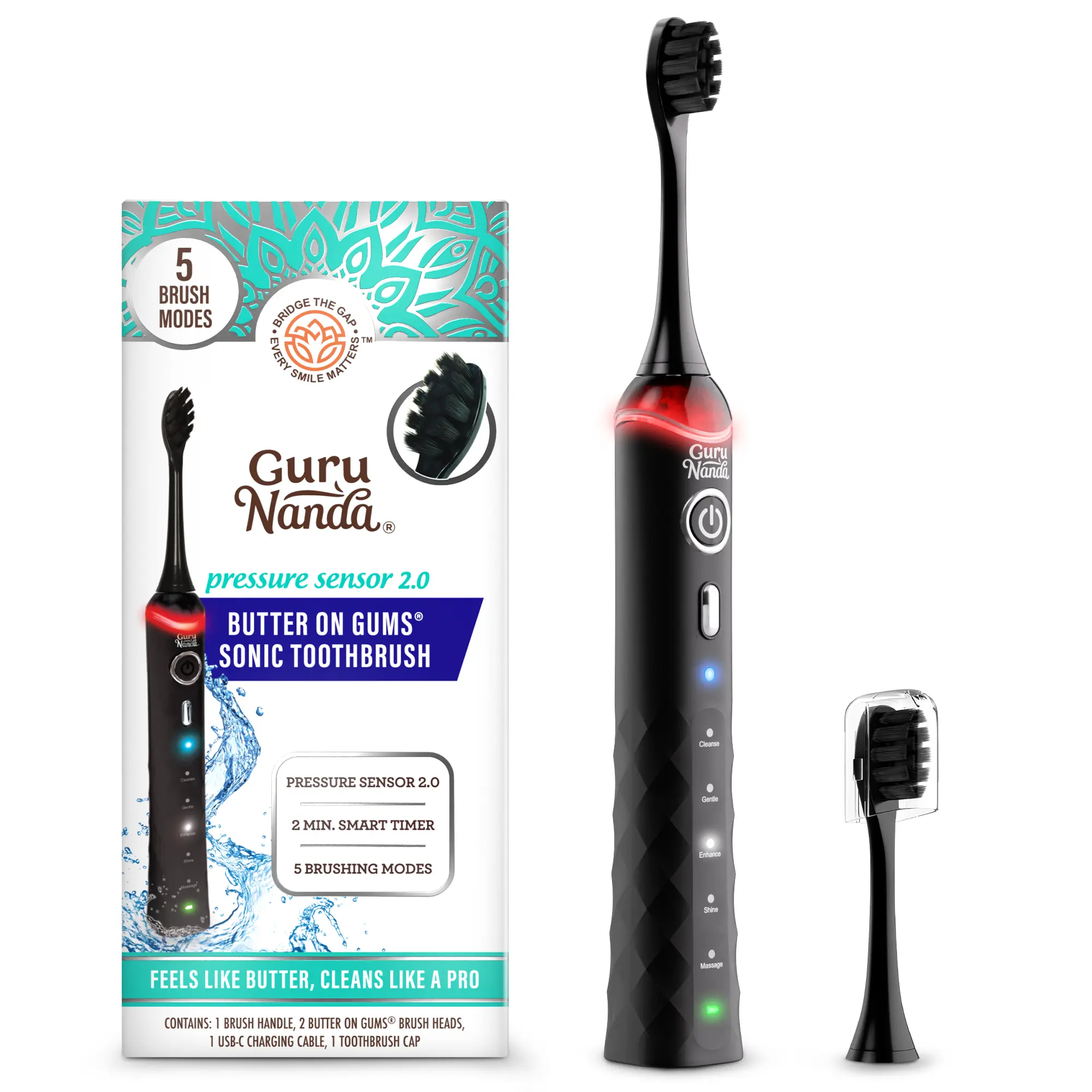 GuruNanda Pressure Sensor 2.0 Electric Toothbrush with Butter on Gums Bristles GuruNanda Pressure Sensor 2.0 Electric Toothbrush with Butter on Gums Bristles