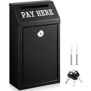 Safe Cash Box Money Collection Metal Donation Box with Lock Wall Mount Pre Drilled Mailbox Delivery Ballot for Home Office Outdoor Self Serve Stand(Black,10.2 x 5.7 x 2.8 Inch)