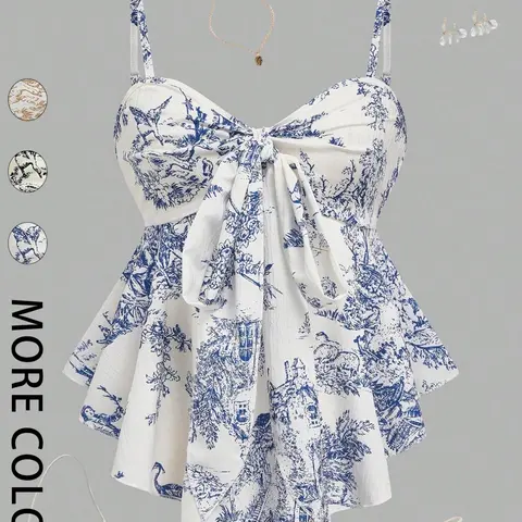 Women's Cute Sweet Feminine Casual Cami Top, Slim-Fitting Strapless All over Print Shirt, Trendy Ladies' Fashion Apparel for Daily Wear,Babydoll tops