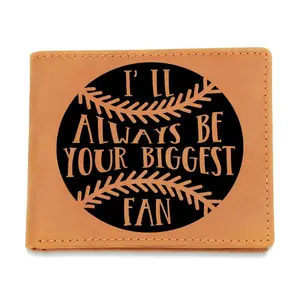 I'll Always Be Your Biggest Fan Baseball Wallet – Full Grain Cowhide Leather Bifold – Heartfelt Gift for Dad, Son, or Player