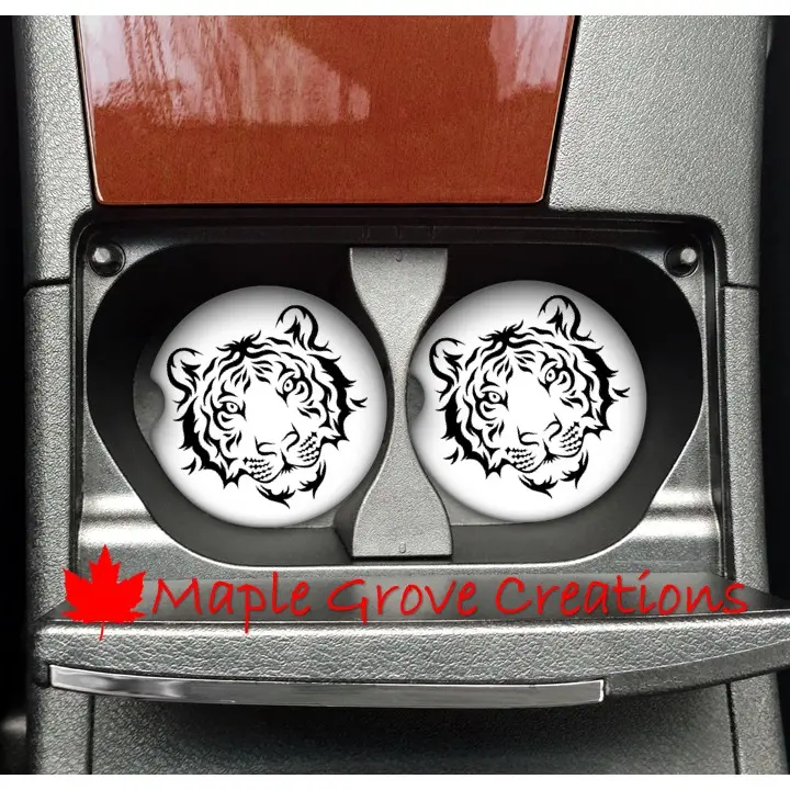 Tribal Tiger Car Coasters - 2.56" Coasters - Car Coasters - Available in Sandstone, Hardboard or Rubber