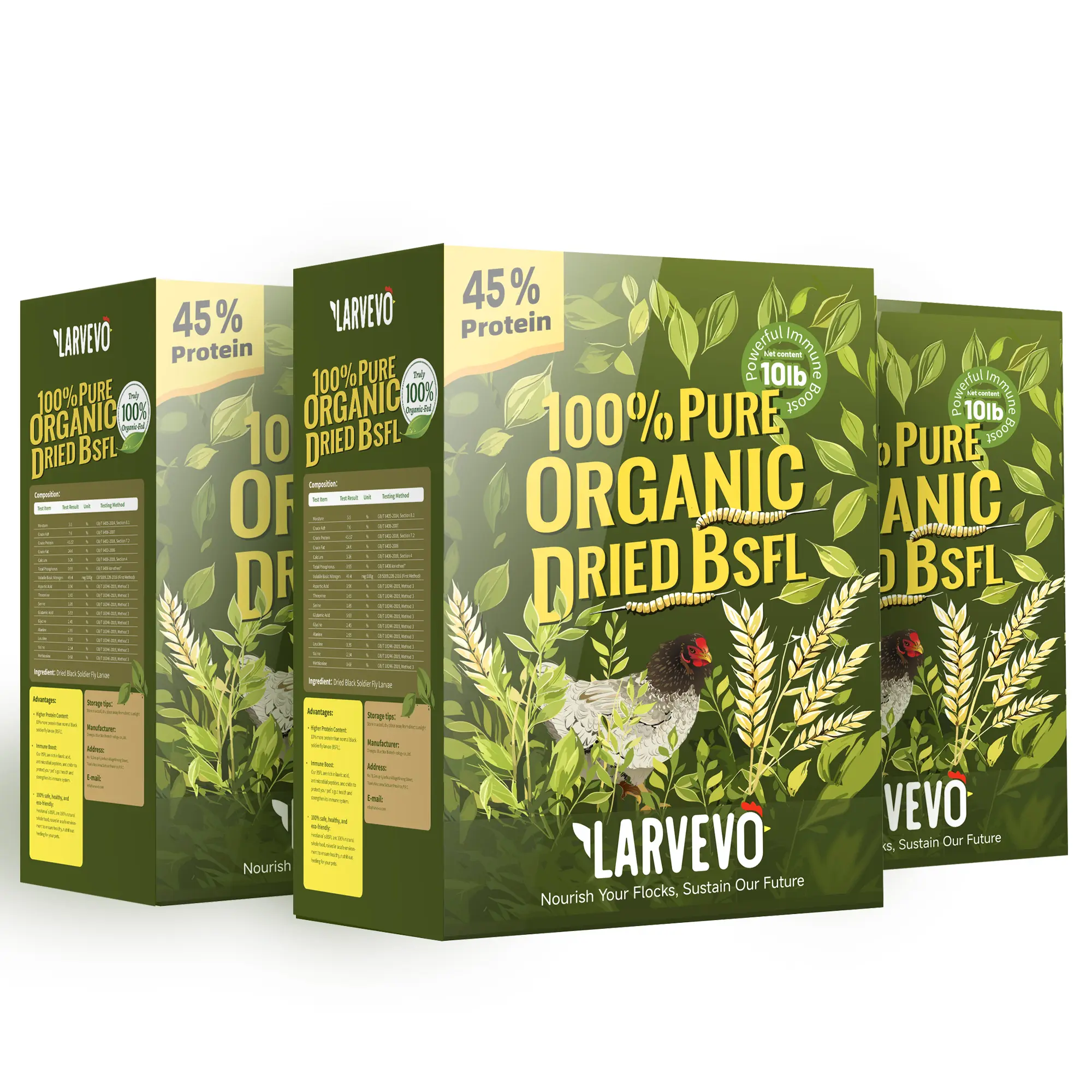 Larvevo 30 lbs Non-GMO Dried Black Soldier Fly Larvae for Chickens 45% Protein High Calcium Chicken Feed Alternative to Mealworms, Dried BSF Larvae Chicken Treats for Laying Hens Ducks Birds Reptiles