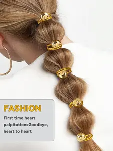 5 Piece Fashion Super Shiny Silver Color Round Beads, High Elasticity and Durability, Tie in Ponytail Hair Band, All Seasons Style, Ponytail Hairstyle, Hair Rubber Bands