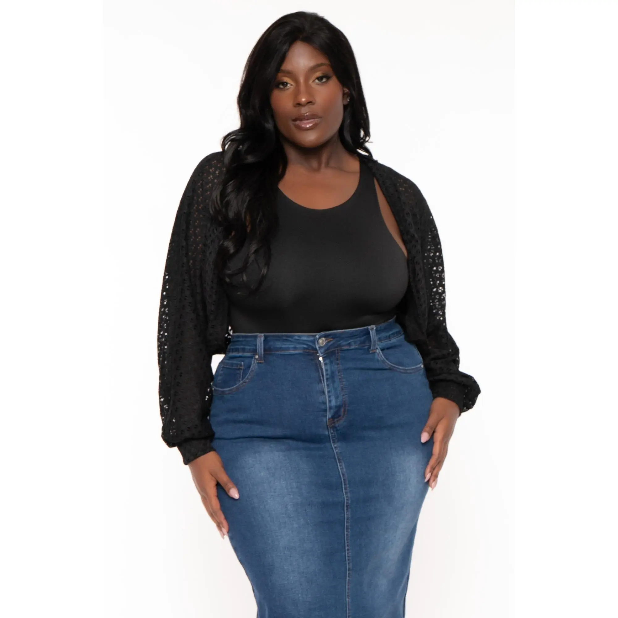 Plus Size Arcelia  Lace  Bolero -Black