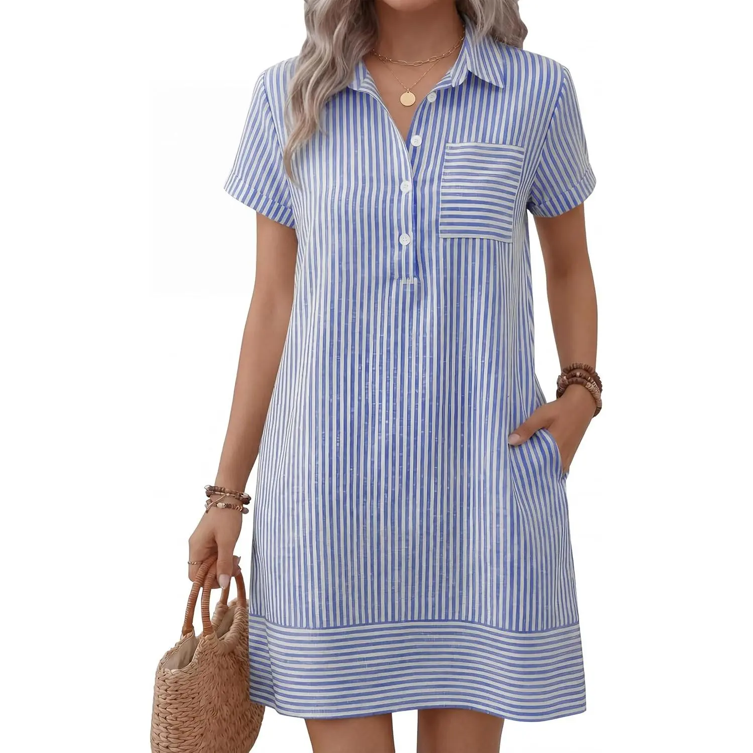 ANRABESS Womens Summer Shirt Dresses Casual Short Sleeve Button T-Shirt Shift Polo Short Dress 2026 Beach Vacation Outfit